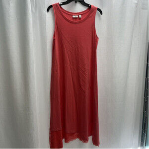 Logo by Lori Goldstein Peachy Sleeveless Lace Hem Lagenlook midi Dress. Small